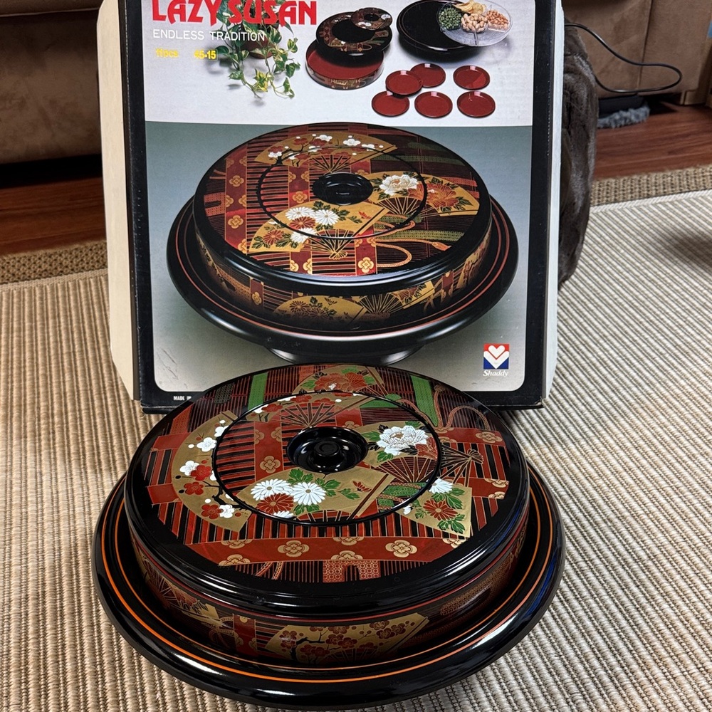 Shaddy vintage Japanese lacquerware lazy Susan snack set 1970’s 11 pcs